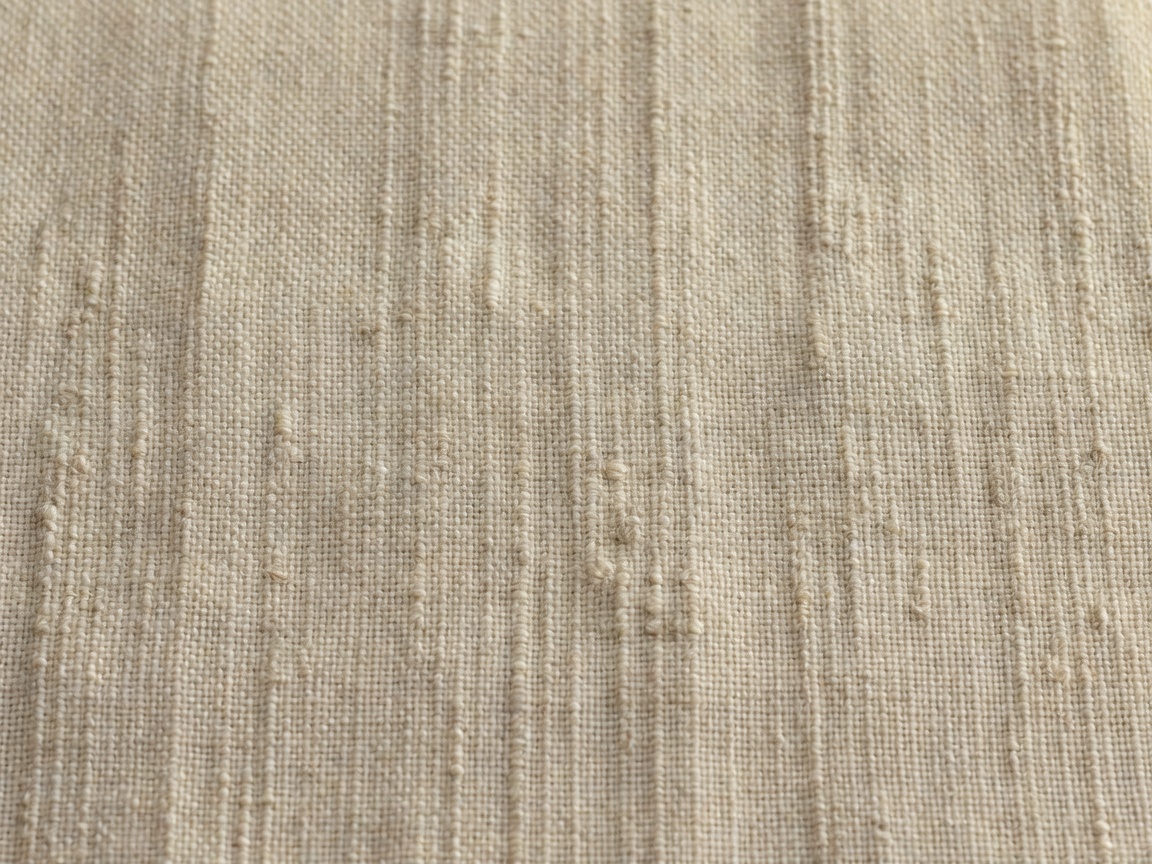 Macro texture of unbleached European handwoven linen fabric showing shuttle loom slub texture